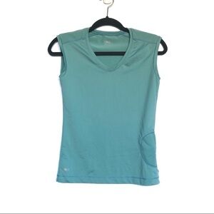ALO Cool Fit Teal Sleeveless Workout Yoga Side Zip V Neck Athletic Top
